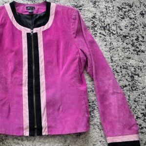 Vintage Suede KAREN ARNOLD Leather Jacket Pink Black Womns M Preppy Biker Grunge